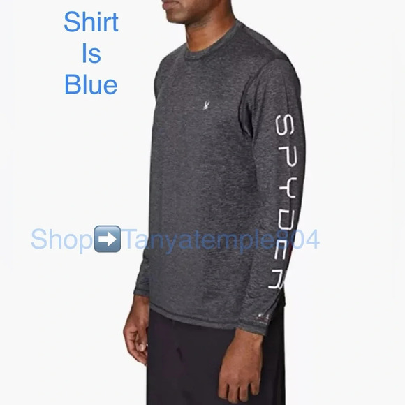 Spyder Swim Mens Long Sleeve Rashguard Shirt Blue Medium - Picture 6 of 13